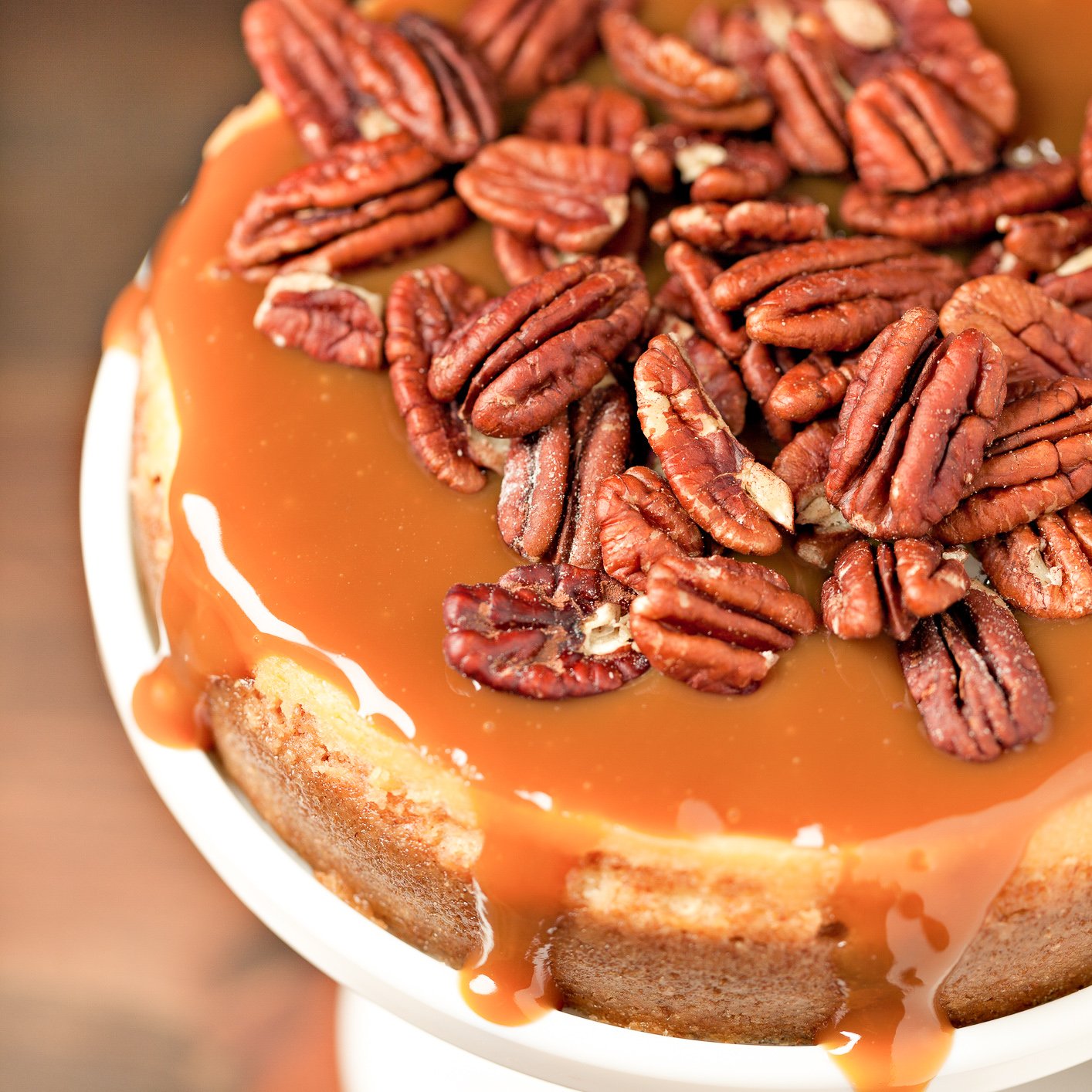 cheesecake with caramel sauce and nuts